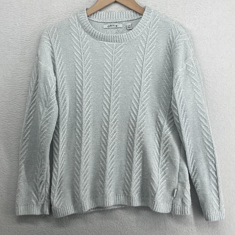 ORVIS Sweater Womens M Chenille Crewneck Cable Pullover Jumper Light Blue